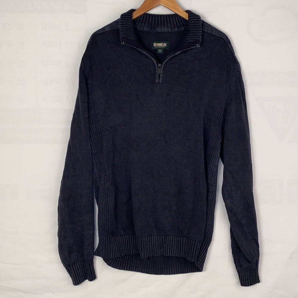 Outdoor Life‎ Sweater Men's XL Navy Cotton Blend Quarter-Zip Pullover